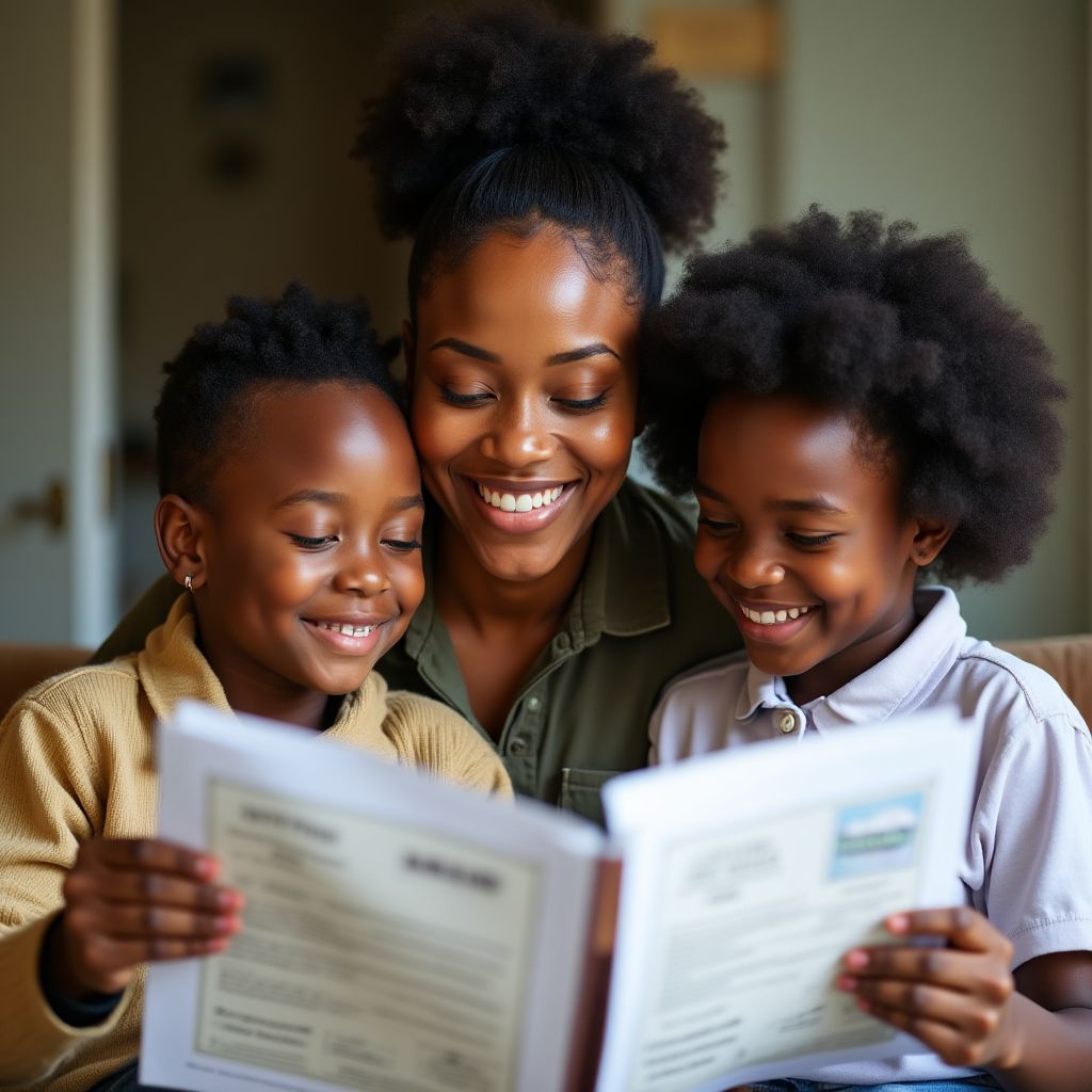 Single parent with children showing educational savings